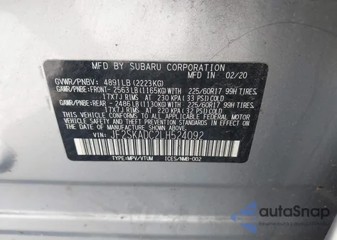 2020 Subaru Forester z USA, uszkodzony, nr VIN JF2SKADC2LH524092